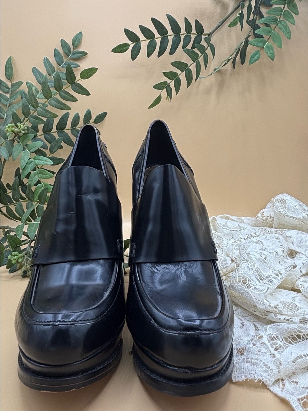 Sam Edelman Classic Black Leather Slip-On Platform Loafers